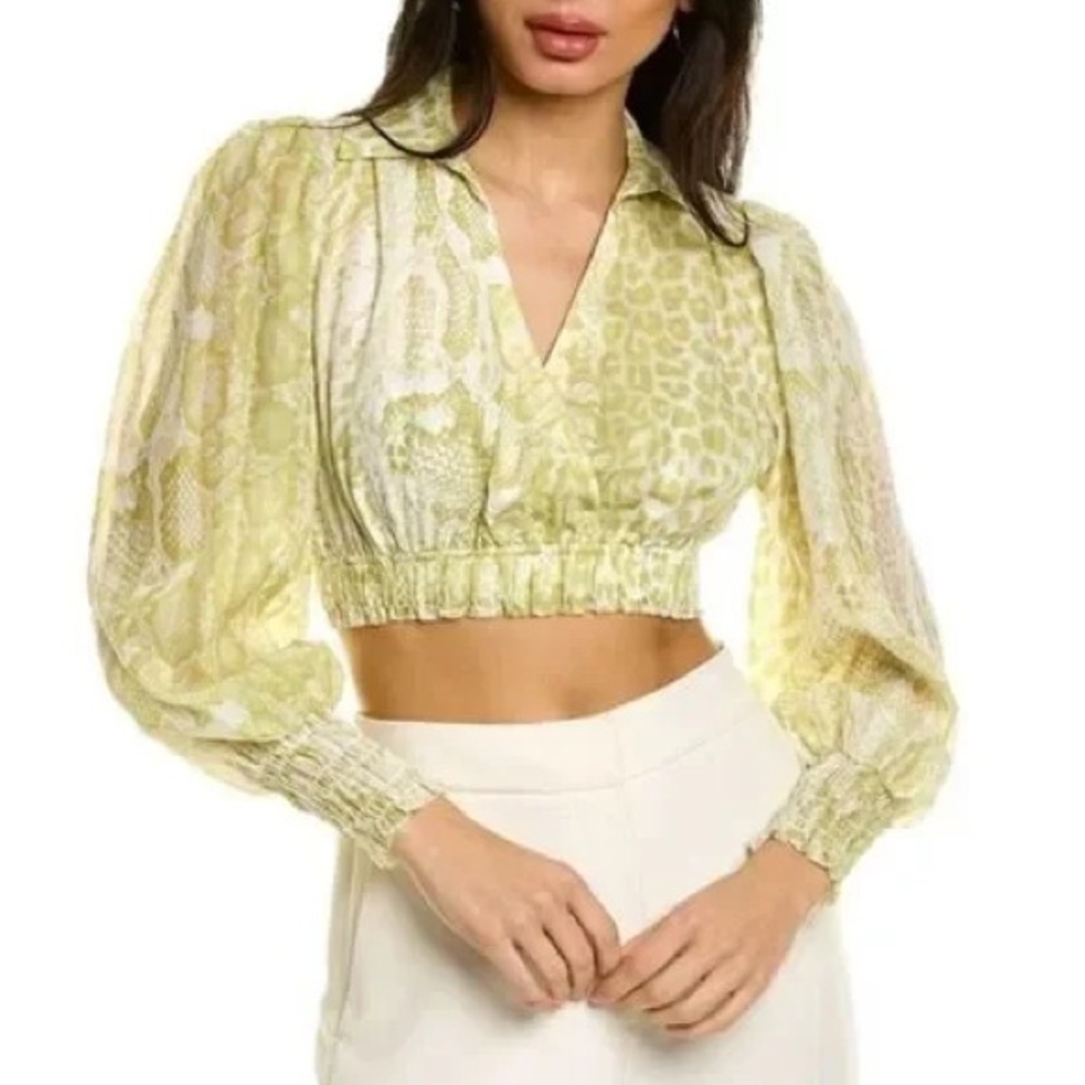 All Saints Clara Noche Snake Print Top Size 4 NWT Lime Green Cropped